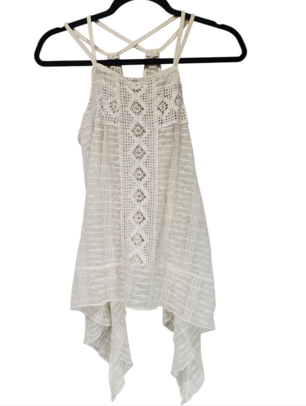 Boho Festival Hippie Romantic Femimine Lace Halter Top Size Medium White Pinky